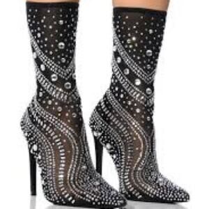 NEW AZALEA WANG 10 OPRY EMBELLISHED BOOTIE IN BLACK